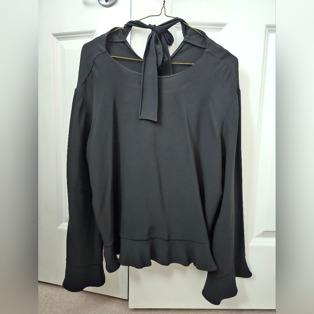 Stella McCartney Flounce Ruffle Hem Bell Sleeved Black Blouse